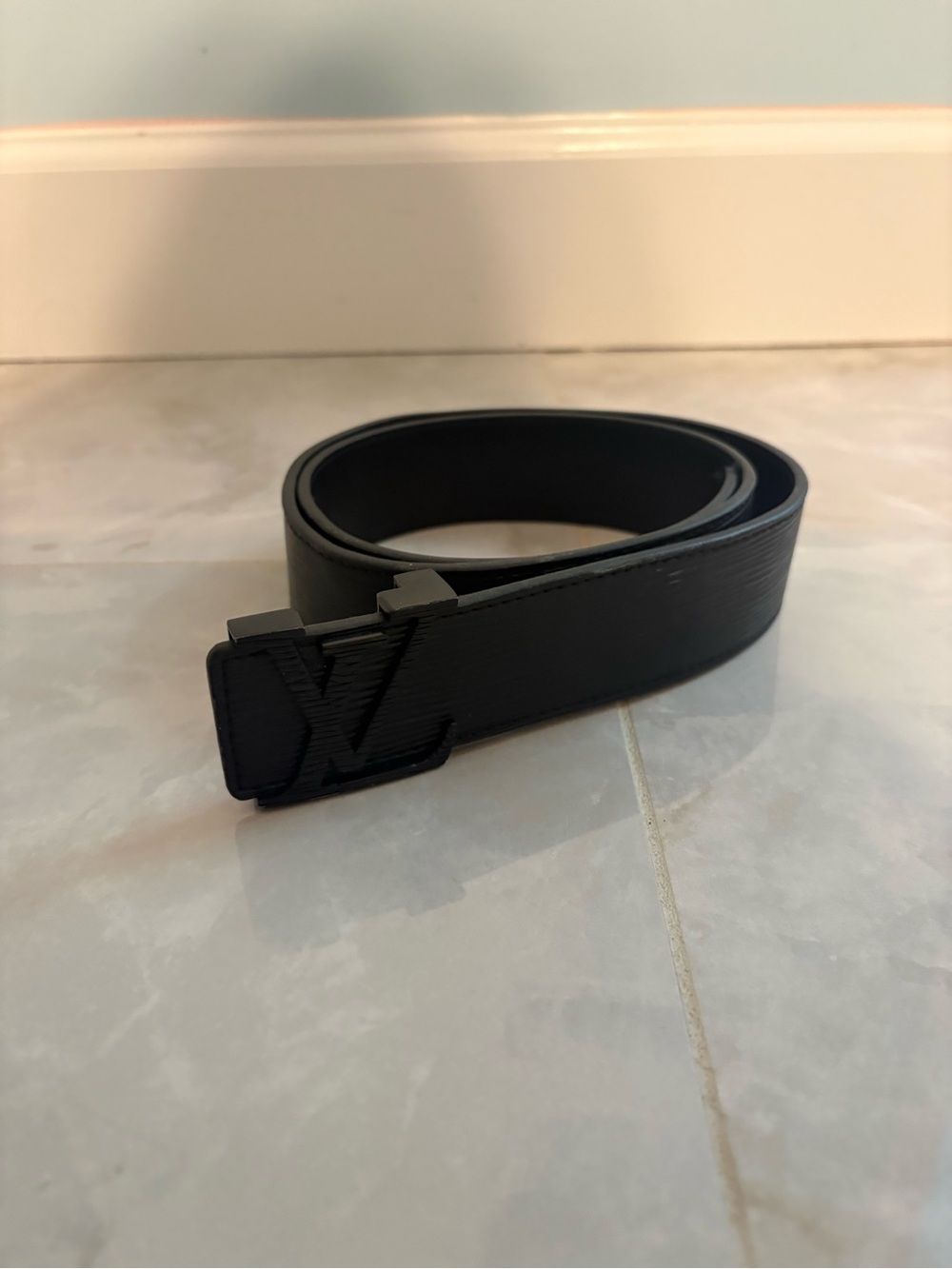 Louis Vuitton Black Men's Belt with LV Monogram Buckle